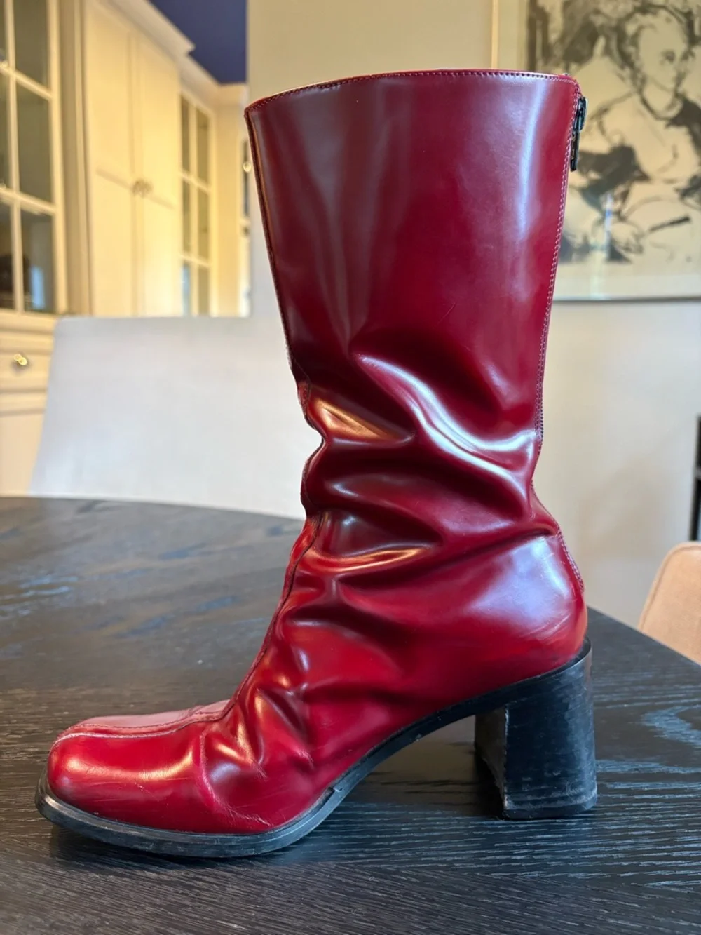 COACH Virginia J021 Burgundy Leather Square Toe Boots Made in Italy Size 6B - Picture 9 of 15